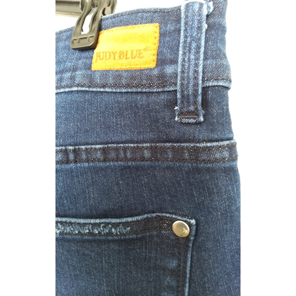Judy Blue Los Angeles med/dark wash straight distressed edges womens 14 normcore - Picture 7 of 8